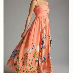 Anthropologie ruched-bodice floral midi dress